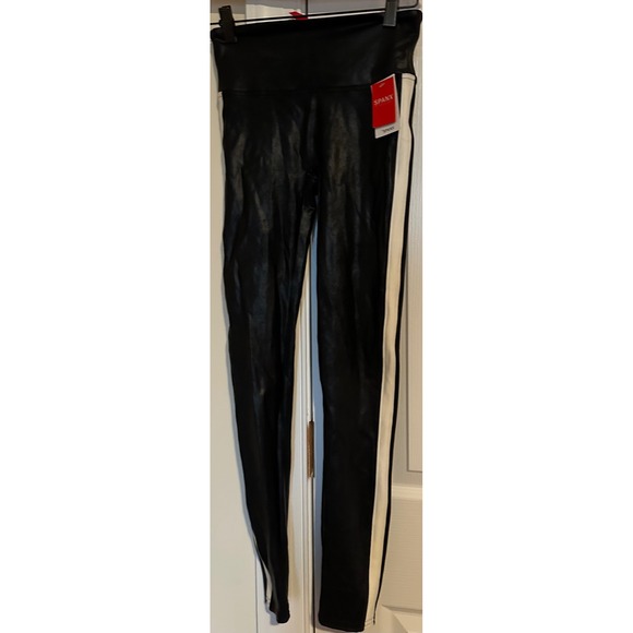 SPANX Faux Leather Stripe Legging Black White S P MSRP 110 new with tags - Picture 10 of 12